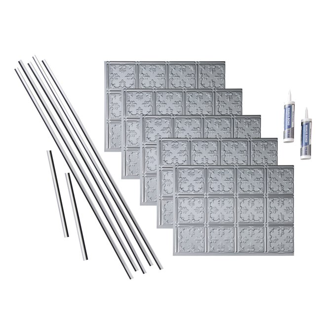 Fasade Traditional Style Decorative Vinyl Backsplash Kit Argent Silver 15 sq ft