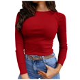 thumbnail image 1 of Womens Long Sleeve Stretch Crewneck Ribbed T Shirt Fitted Casual Basic Tops, 1 of 4