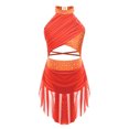 thumbnail image 2 of TiaoBug Robe de Danse Lyrique pour Filles Jupe Asymétrique à Sequins Col Licou Justaucorps de Patinage Artistique Robe Orange Fluorescent 14, 2 of 6