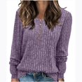 thumbnail image 2 of Besolor 2024 Chandails de Mode pour Femmes à Manches Longues Col Ras du Cou Décontractés Amples en Tricot Côtelé Chandails à Enfiler Hauts Violet, 2 of 7