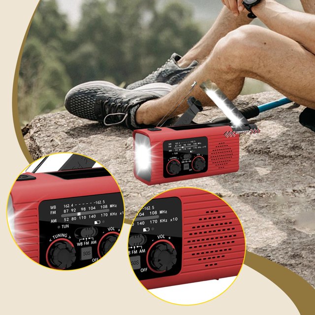 BELOVING Emergency Radio Compact Multifunctional Weather Radio for Home Hiking Indoor red