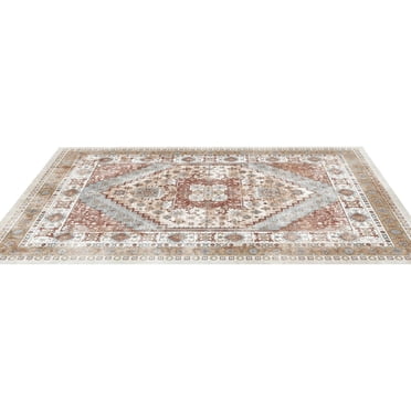 KFFKFF Tapis Lavable Antidérapant 9x12 Pi, Tapis Doux Résistant aux Déchirures, Tapis Intérieur Vintage Convivial pour les Animaux, Couvre-Plancher Durable Facile à Nettoyer.
