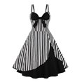 thumbnail image 1 of HKEJIAOI Liquidation d'Économies Robes Décontractées pour Femmes Cadeau de Noël Femmes Mode Décontractée Aguichant Été à Bretelles Nœud Décoratif Imprimé Rétro Panneau Robe Contrastée Noir, 1 of 8