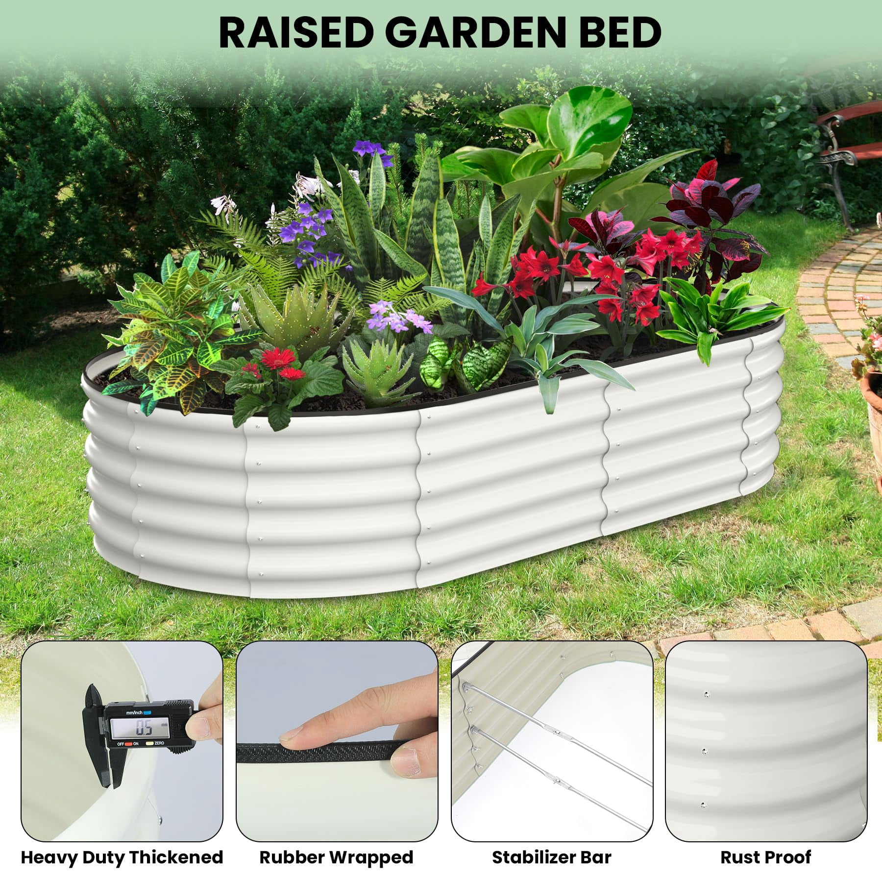 AKDSteel 8x2x1ft Raised Garden Bed, Large Galvanized Steel Outdoor Planter Box With Open-Ended Base For Gardening