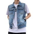 thumbnail image 1 of Men Lapel Sleeveless Denim Jacket Washed Loose Fit Casual Waistcoat, 1 of 4