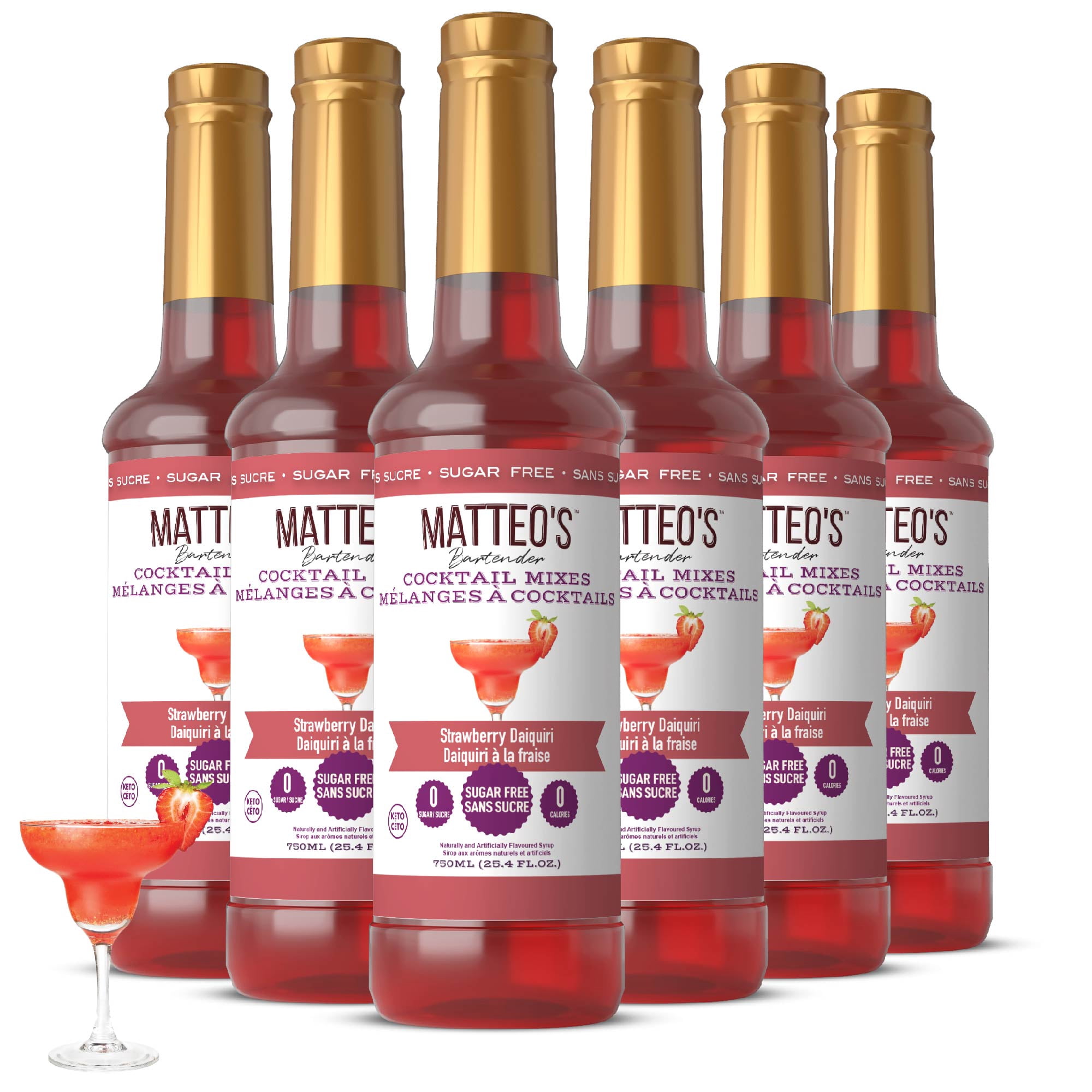 Matteo's Sugar Free Cocktail Syrup, Strawberry Daiquiri, 750mL, 0 Calories, Sugar, (Single Bottle)
