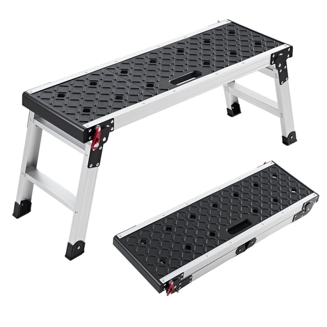 VEVOR Folding Work Platform, 35.8 x 12.2 in Aluminum Step Stool, 16.5 in Height, 500 lbs Load Capacity, Heavy Duty Platform Ladder with Locks, Portable Work Bench