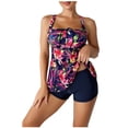 thumbnail image 1 of Pisexur Tankini Swimsuit Coverup for Women Loose Fit Floral Printed Square Neck Two Piece Swimsuit Front Ruched Drawstring Bathing Suit Swimwear with Tummy Control Boyshorts, 1 of 1