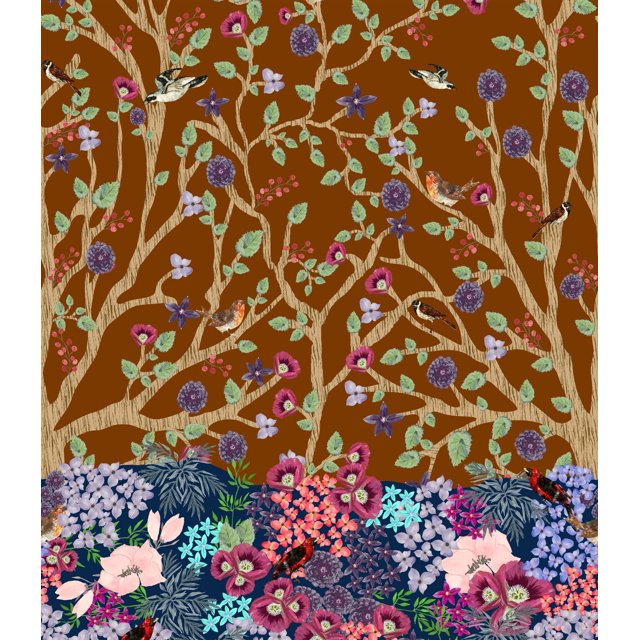 Soimoi Cotton Duck Fabric Dry Tree,Leaves & Flower Panel Print Fabric by Yard 42 Inch Wide