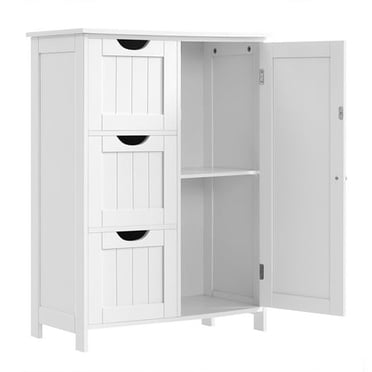 VASAGLE Armoire de Rangement de Salle de Bain pour Plancher, Unité de Rangement de Salle de Bain avec 3 Tiroirs, 1 Tablette Ajustable, Armoire de Salle de Bain Autoportante, 11.8 x 23.6 x 31.5 Pouces, Blanc