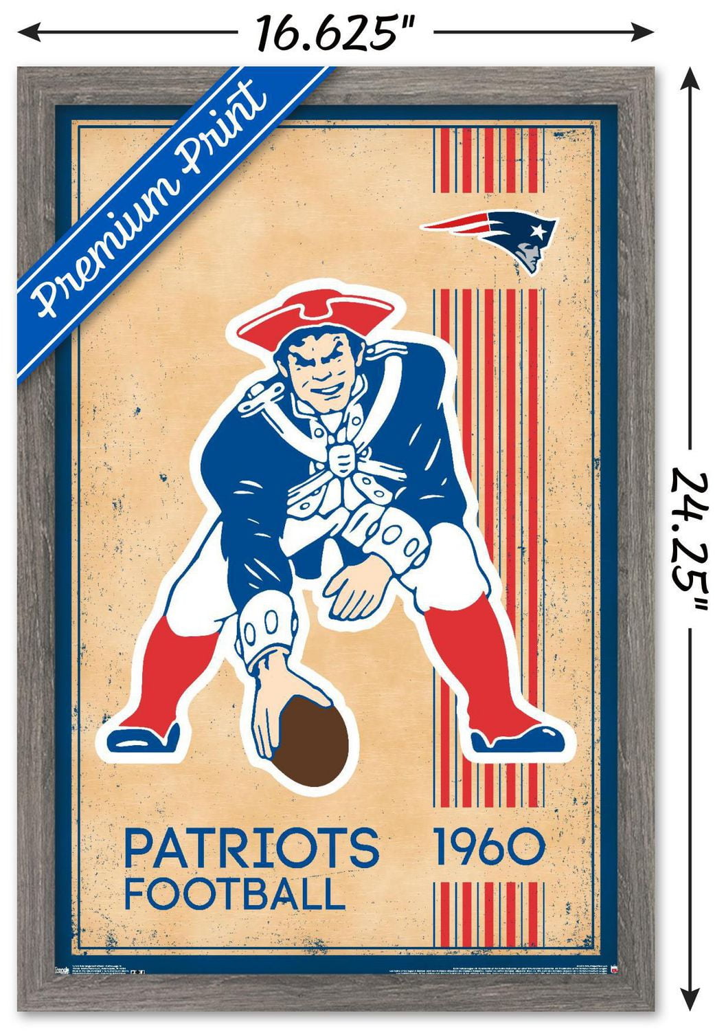 NFL New England Patriots - Retro Logo 14 Wall Poster, 14.725" x 22.375" Framed