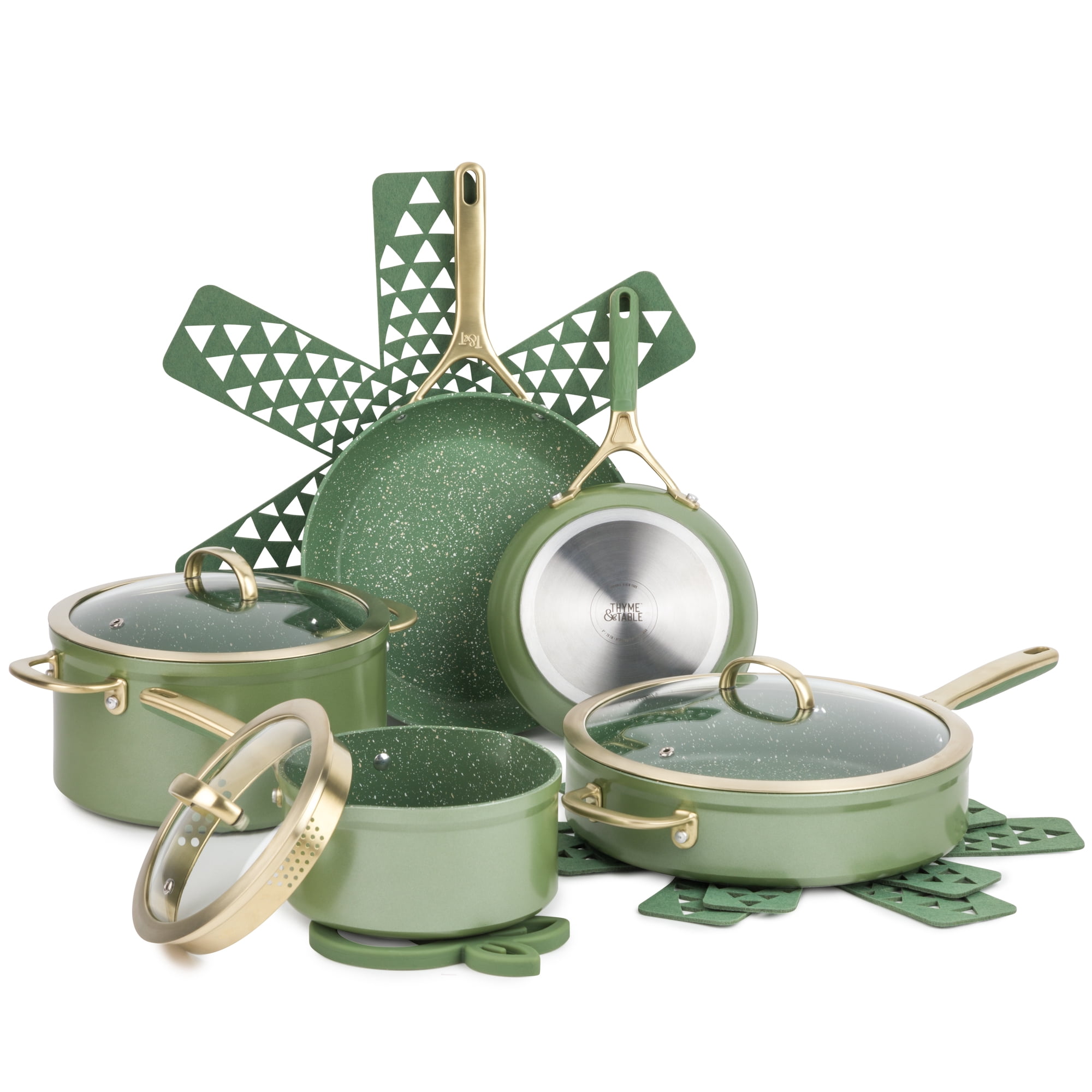 Thyme & Table Supreme 12-Piece Cookware Set Non-Stick - Olive