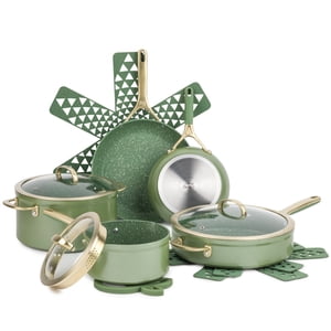 Thyme & Table Supreme 12-Piece Cookware Set Non-Stick - Olive