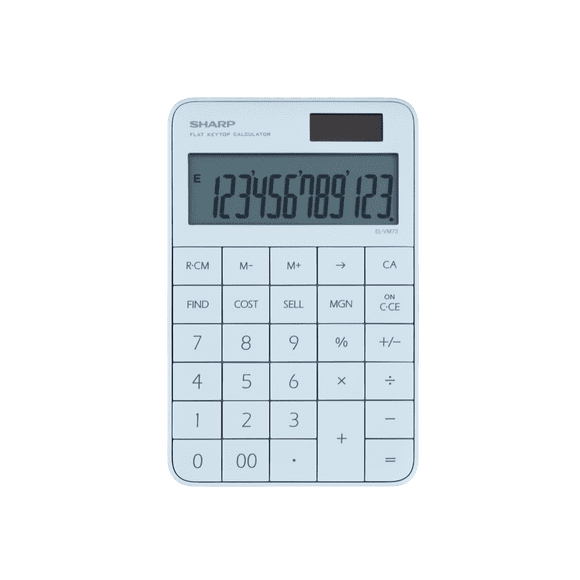 Calculatrice de bureau Sharp ELVM73WH XL 12 chiffres pour la maison, l’école et le bureau, écran à touches plates, fonctions coût/vente/marge et double alimentation solaire/pile