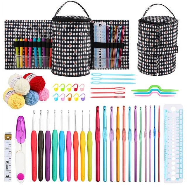 Crochet Hook Set with Bag Portble Knitting Needles Set Bag Removable Knitting Tote Bag for Sewing Tools Accessories Gift