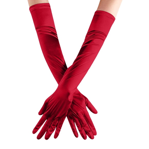 GPOECD Women Solid Color Satin Wedding Party Gloves Carnival Party Gloves Elegant and Formal Gloves for Women Wine,One Size