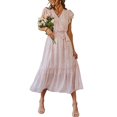 thumbnail image 2 of Women's Floral Boho Dress Wrap V Neck Short Sleeve Belted Ruffle Hem A-Line Flowy Maxi Dresses, 2 of 14