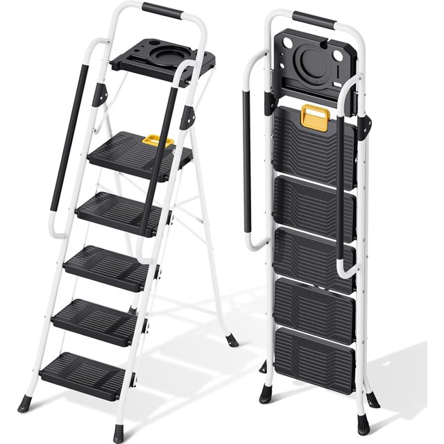 Step Folding Ladder lbs Capacity Step Stool with Lock NonSkid Wide Pedals and Handrail Lightweight Household Ladder for Home Kitchen Pantry Closets and Office Use