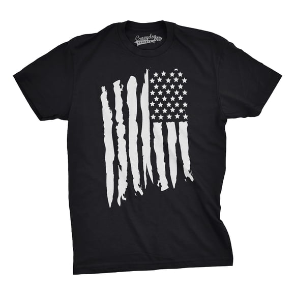 Mens Vertical Grunge Flag Funny T shirts USA Tees American Novelty Vintage T shirt (Black) - L