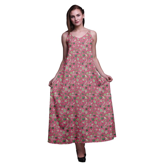 Bimba Robe Longue Maxi à Imprimé pour Femmes en Rayonne à Bretelles Spaghetti Ajustables Boho-Xxx-Grand