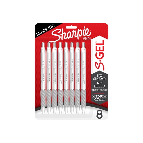 Sharpie S-Gel Rollerball Pens, Medium Point, 0.7 mm, Black Ink, 8 Pack
