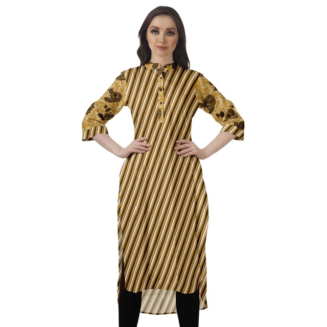 Moomaya Kurta d'Été en Coton Longueur Genou Imprimé Manches Retroussables Kurtis pour Femmes