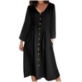thumbnail image 2 of Gspmoly Robes Décontractées pour Femmes, Mode Femmes Robe à Col en V Uni à Manches Longues Boutonnée Robe Décontractée Longueur Genou Robe de Cocktail Articles en Liquidation, 2 of 6