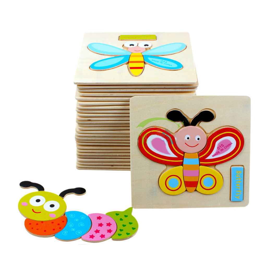Wooden 3D Cartoon Animals Jigsaw Puzzles Kids Children Educational Wooden Puzzle Wood Educational Toy Wood Baby Intelligence Puzzles