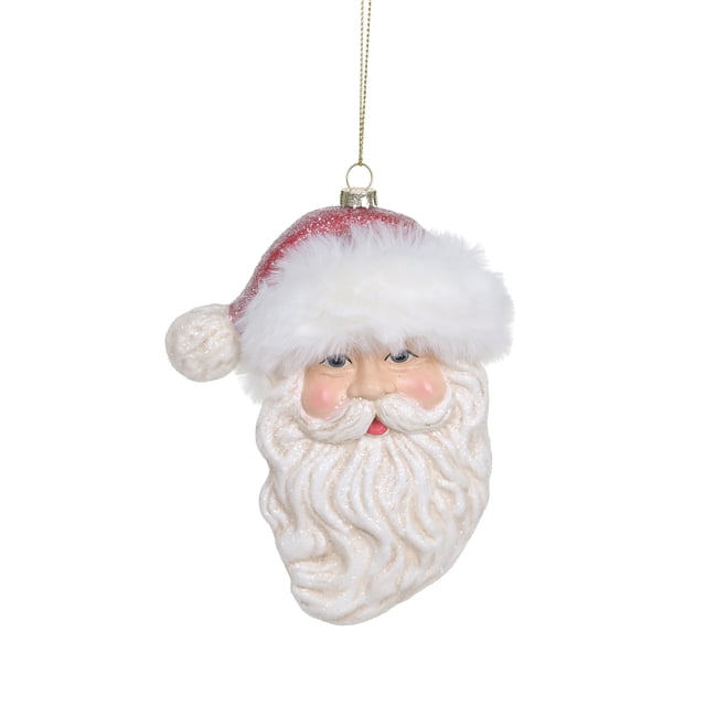 HOLIDAY TIME 6 Inch Santa Face Christmas Ornament, 80% Polyester 20% PP Hanging Tree Decoration