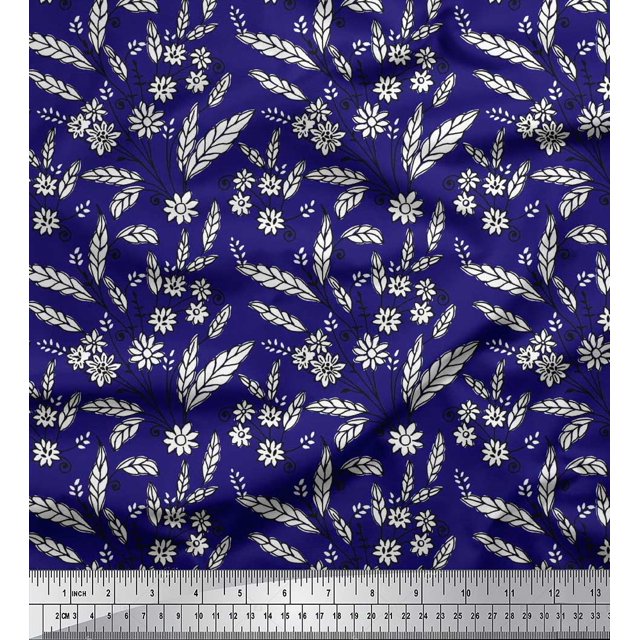 Soimoi Cotton Poplin Fabric Leaves & Floral Block Decor Fabric Printed Yard 56 Inch Wide
