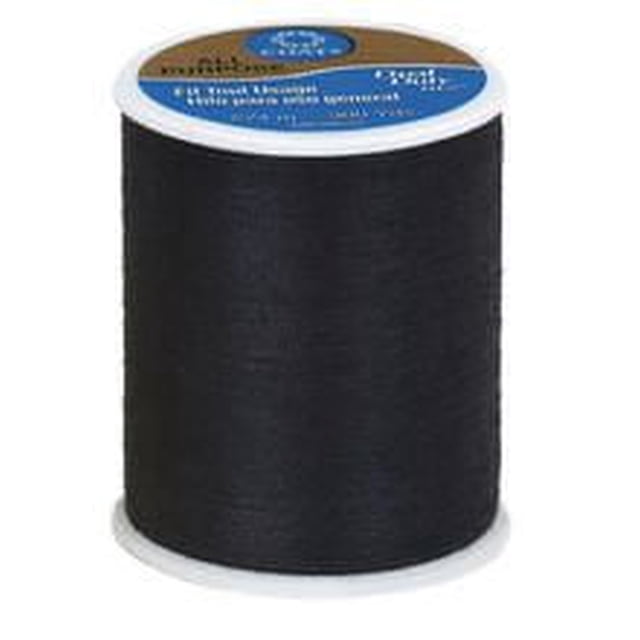Coats & Clark™ All Purpose 100% Polyester Thread, 300 Yards spool of black medium-weight corespun polyester sewing thread suitable for machine or hand sewing on woven or knit fabrics, ideal for durable seams in garments, home décor, crafts, and quilting