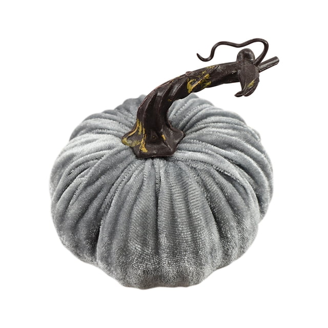 RKSTN Fall Decorations for Home Halloween Thanksgiving Decorative Pumpkins Table Decor featuring a grey cloth pumpkin with a textured surface and a dark brown stem. Perfect as a decorative accent for autumn, Thanksgiving, Halloween, or seasonal parties. Suitable for indoor and outdoor use.