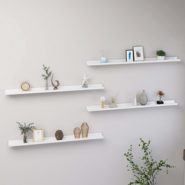 vidaXL Étagères Murales 4 Pcs Blanc Haute Brillance 100x9x3 cm