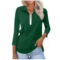 thumbnail image 1 of MeetoTime Chemises à Fermeture Éclair 1/4 pour Femmes Blouses Décontractées à Col Manches 3/4 Tuniques Tops Pull, 1 of 7