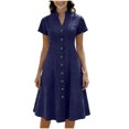 thumbnail image 3 of Yuyuzo Robes d'Été pour Femmes Chemises à Boutons Col en V Robes Ligne Décontractée Couleur Unie Robe Midi, 3 of 7