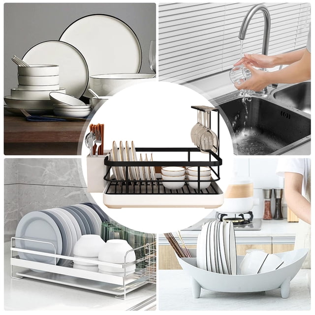Two-Tier Kitchen Dish Drying Rack with Integrated Utensil Holder and Efficient Drain Tray for Organized Counter Space