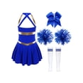 thumbnail image 4 of Alvivi Robe de Cheerleading pour Filles Enfants Tenue Uniforme de Cheerleader avec Pompons Chaussettes Costumes Ensemble A Bleu 8, 4 of 7