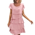 thumbnail image 3 of Sentmoon A Line Dresses for Women Summer Solid Color Flowy Dresses for Women Crew Neck Short Sleeve Vacation Plus Size Shirt Dress for Daily and Commute Pink XXL, 3 of 7