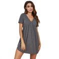 thumbnail image 1 of CNKOO Women‘s Mini Dress Short Sleeve V Neck Pleated Solid Color Tunic, 1 of 7