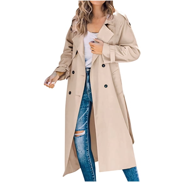 Cropped Jacket Women's Long Sleeved Double Breasted Coat Trench Coat Long Sleeved Hoodless Casual Coat/jacket Jacket for Women on Clearance