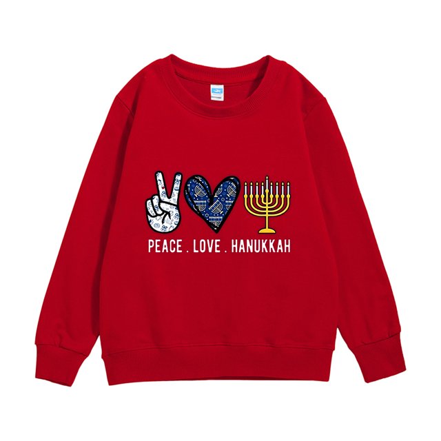 PMVFHDE Liquidation Chandails pour Enfants Chandails pour Enfants Hanoucca Menorah Imprimé Chandail Chaud à Col Rond Chandail à Manches Longues Chandails de Noël pour Filles, Rouge, 5-6 Ans