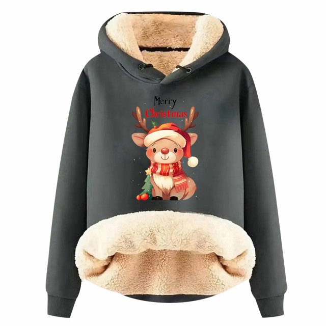WEAIXIMIUNG Sweat à Capuche pour Femmes Imprimé Vintage de Noël à Manches Longues