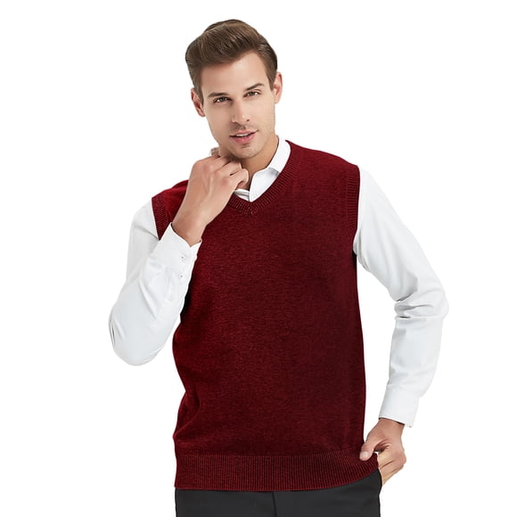 TOPTIE Chandail Sans Manches Uni pour Homme, Coupe en Coton Décontractée - Rouge Vin - TG