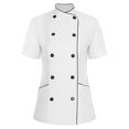 thumbnail image 1 of iefiel Women's Short Sleeve Cross Collar Chef Coat Double Breasted Chef Jacket Kitchen Restaurant Work Uniform White S, 1 of 7