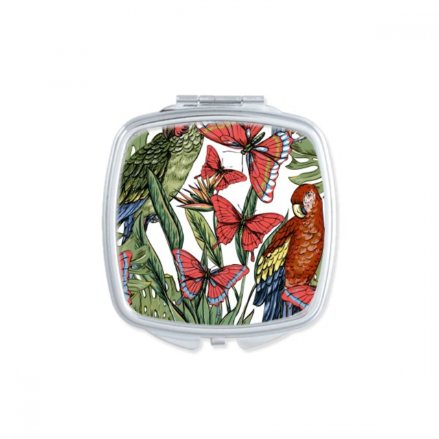 Fleur Oiseau Blanc Miroir Carré Portable Poche Compact Maquillage Double Face Verre