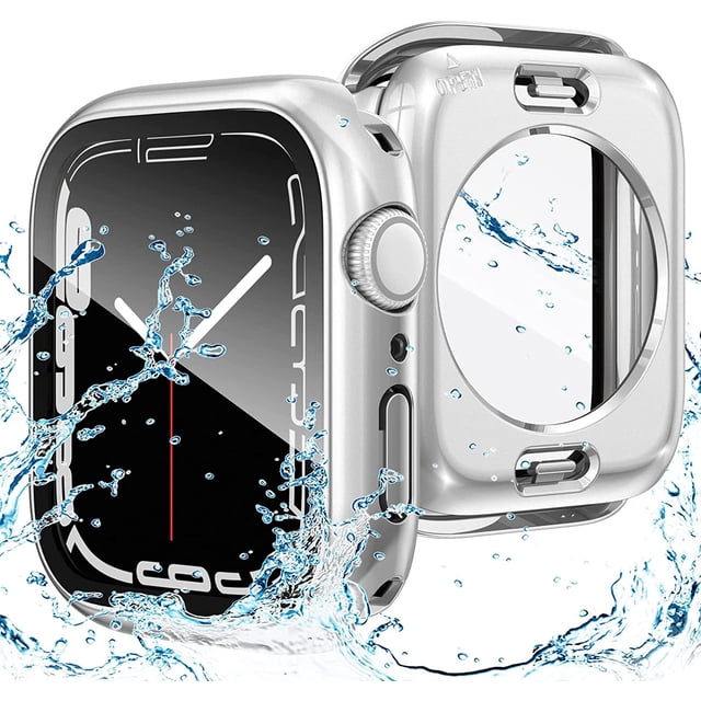 XiHAMA 2 in 1 Waterproof Case Compatible with Apple Watch Screen Protector 44mm SE 2nd Gen Series 6 5 4, 360 Protective Glass Face Cover Hard PC Bumper + Back Frame for Watch Accessories