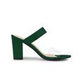 thumbnail image 3 of BLISSFUL STEP Women's Dual Clear Strap Chunky Heel Mules Slides Sandals Green 7, 3 of 7
