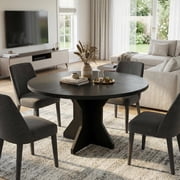 Round Table - Set for 4-6, Wooden Kitchen Table with Thickened Edge & Sturdy Pedestal 47 Inch Modern Warm Table, for Kitchen, and Living Rooms (Table Only)