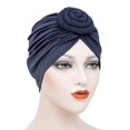 thumbnail image 3 of Women Solid Color African Turban Flower Knot Pre-Tied Bonnet Beanie Cap Headwrap, 3 of 6