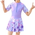 thumbnail image 2 of Kid Girl Bathing Suits Rash Guard Ruffle Floral Pattern Long Sleeve Sun Protection Bathing Suit for Girls XXXL, 2 of 8